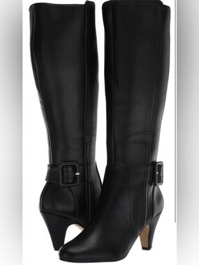 Bella Vita Troy II Wide Calf Almond Toe Black Dress Knee High Boot